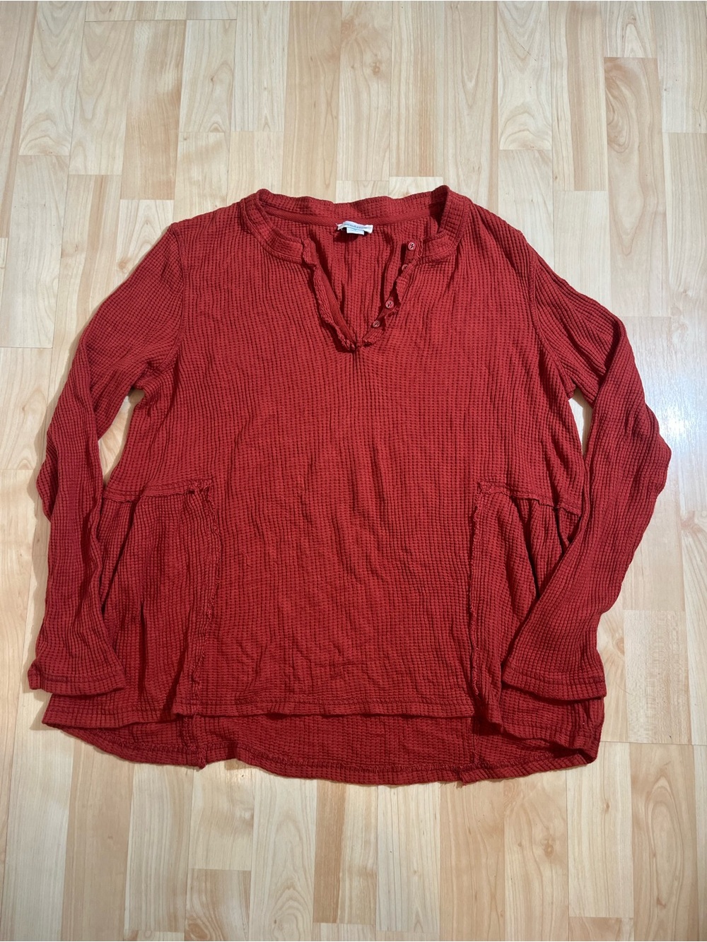 Sundance Orange Waffle Knit Thermal Long Sleeve Flowy Top M